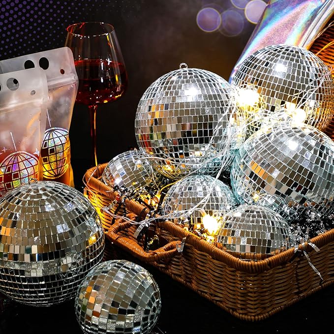 Libima 12 Pack Large Christmas Disco Ball Decoration Different Sizes Silver Mirror Hang Disco Ball Ornaments for Christmas Tree Birthday Wedding Holiday Party Favors Prom Props(6'', 4'')