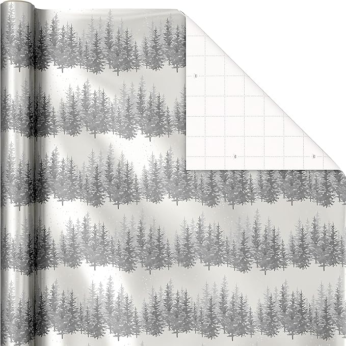 Hallmark Foil Wrapping Paper with Cut Lines on Reverse (3 Rolls: 60 Sq. Ft. Ttl) Rose Gold, Silver Trees, Gold Snowflakes for Winter Weddings, Graduations, Valentine's Day
