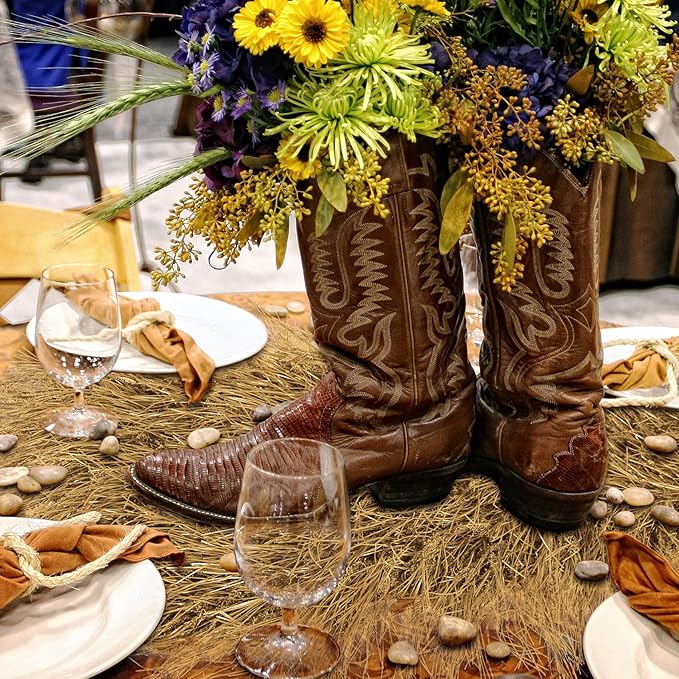 XLX TURF Faux Thatch Straw Table Runner 36 Inches Long, Yellow Hay Grass for Western Cowboy Party Decorations Halloween Nativity Table Centerpiece Tiki Mexican Jungle Birthday Home
