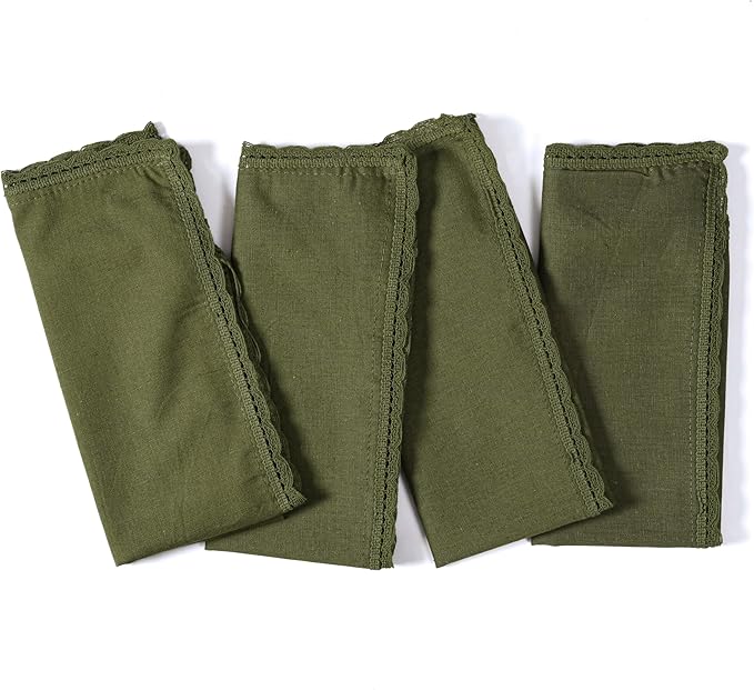 Ramanta Home Linen Flax Cloth Napkins Set of 4 |18x18 Inch | Premium Cotton Linen Flax Lace Soft & Durable | Washable Ideal for Everyday Use Parties Thanksgiving Christmas Halloween Olive Green