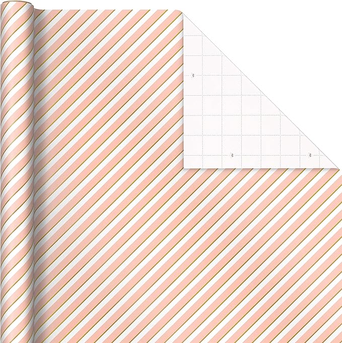 Hallmark Pink Christmas Wrapping Paper with Cut Lines on Reverse (3 Rolls: 120 sq. ft. ttl) Pink, Mint, Gold, Reindeer, Christmas Trees, Snowflakes