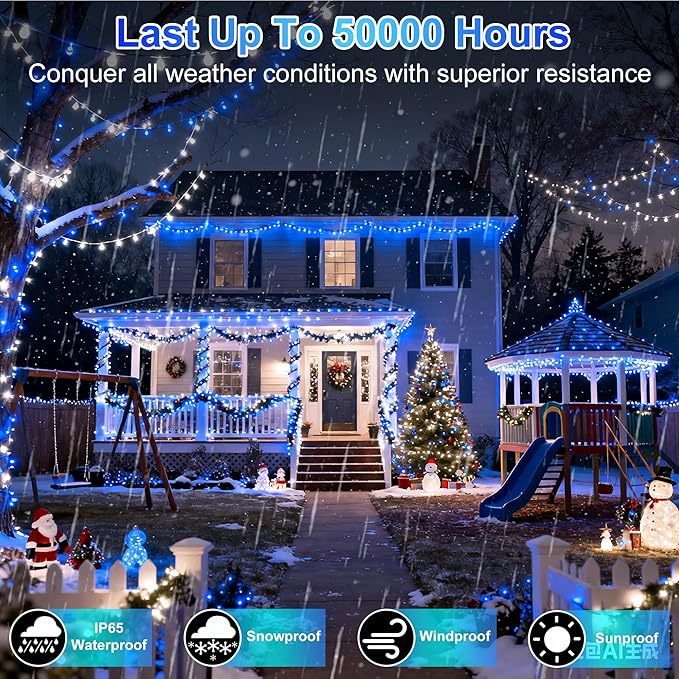 750 LED 240FT Christmas String Lights Outdoor, 12 Pro Modes and Timer Memory & Brightness, Plug in Outdoor Waterproof Clear Wire Twinkle Light for for Xmas Yard Tree Wedding Party Decor (Blue & White)
