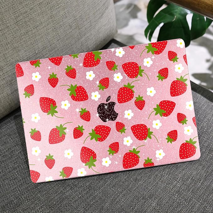 MEEgoodo Case for MacBook Air M4/M3/M2 13.6 inch 2025 2024 2022, Fit Model A3240 A3113 A2681, Compatible with MacBook Air 13 inch, Laptop Hard Shell Case with Keyboard Cover, Strawberries & Flowers