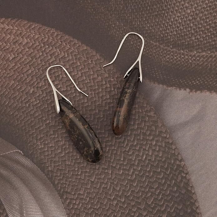 Natural Healing Stone Fishhoop Dangle Drop Earrings Statement Gold silver earrings