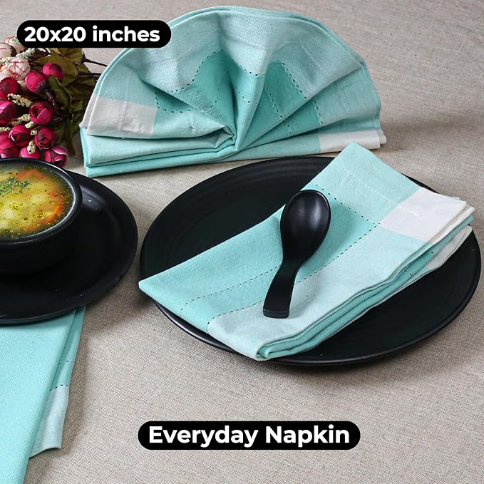Homidate Cotton Cloth Napkins Set of 12 – 20x20 Aqua Green Double Hemstitched – Machine Washable Dinner Napkins for Weddings, Everyday Dining & Events