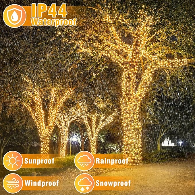 100FT 300 LED Christmas Lights Outdoor, Plug in Christmas String Lights Indoor, Waterproof & 8 Modes & Timer Function, Connectable Fairy Twinkle Light for Bedroom Xmas Wedding Decor, Warm White