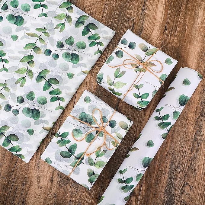 100 Sheets Eucalyptus Gift Wrapping Tissue Paper Recyclable Greenery Botanical Packaging Bag for Wedding Birthday Showers Art Craft Party Favor Decoration