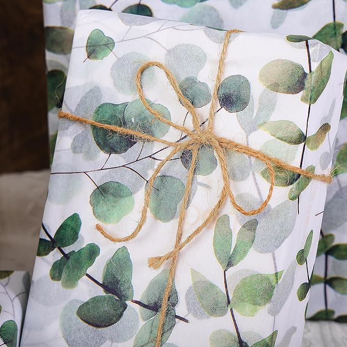 100 Sheets Eucalyptus Gift Wrapping Tissue Paper Recyclable Greenery Botanical Packaging Bag for Wedding Birthday Showers Art Craft Party Favor Decoration