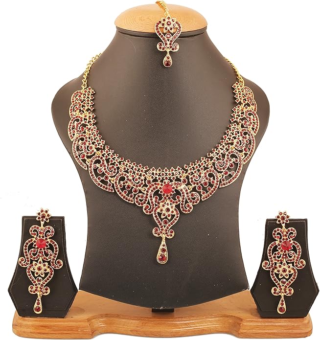 Touchstone Indian jewelry set for women bollywood gold jewellery wedding outfits necklace sets earrings bridal maang tikka fancy costume girls big desi accessories rhinestone in gold or silver tone