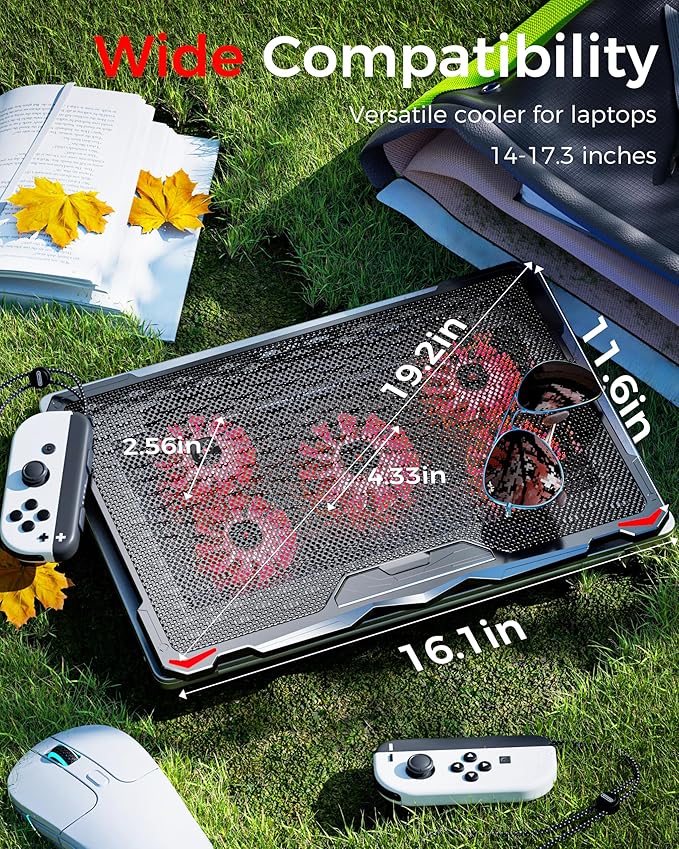 AICHESON Laptop Cooling Pad for 17.3" Notebook, Red 5 Fans