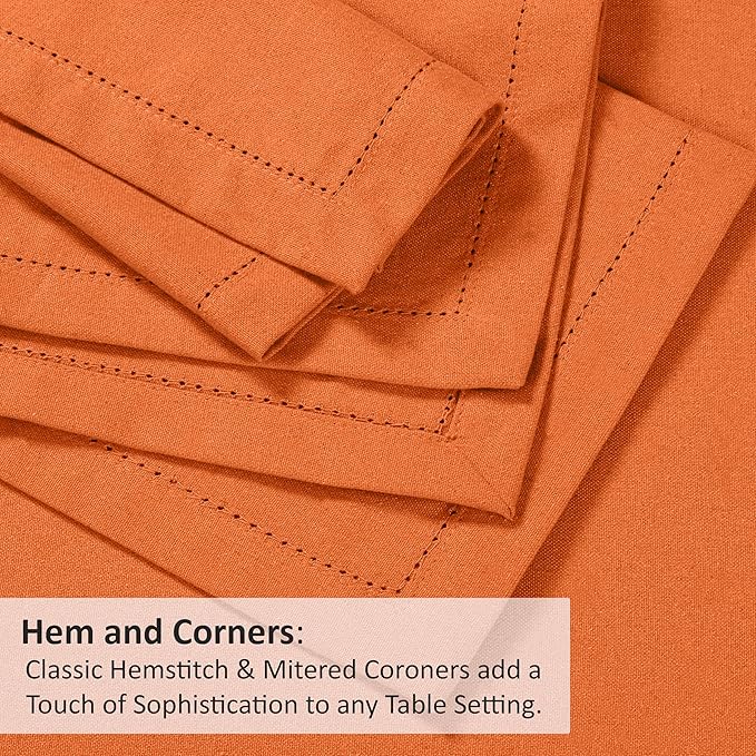 Ruvanti Premium Linen Napkins Set of 6-20x20 Inch, Classic Hemstitch, Mitered Corner Cloth Napkins ‎- Soft, Elegant Dinner Napkins Cloth Washable for Weddings, Parties, Everyday Use - Fall/Orange