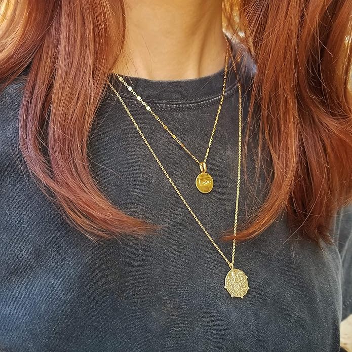 Aobei Pearl 18K Gold Plated Moon Star Lion Evil Eye Love Heart Cross Pendant Necklace Medallion Paperclip Chian Choker Layering Jewery for Women