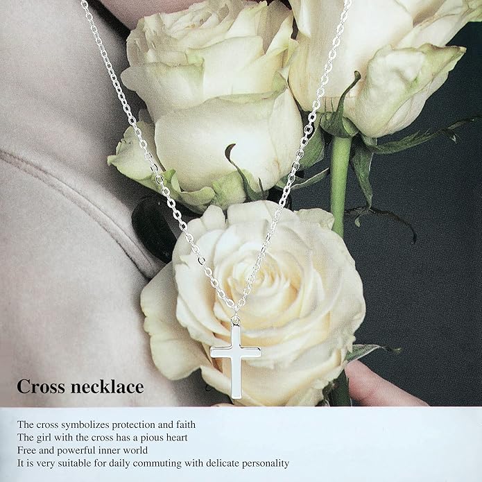 Tewiky Christian Gift Stocking Stuffers Cross Necklace for women-Dainty 14k Gold Plated/Silver Plated Pendant Necklaces Simple Cute Tiny Necklace Jewelry for Women