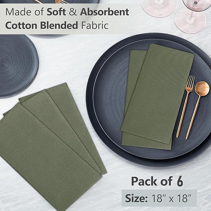 Ruvanti Cloth Napkins Set of 4, 18x18 Inches Napkins Cloth Washable, Soft, Durable, Absorbent, Cotton Blend. Table Dinner Napkins Cloth for Hotel, Lunch, Restaurant, Wedding Parties - Martini Olive