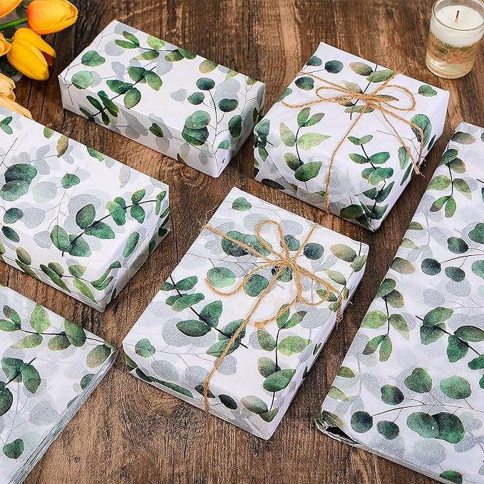 100 Sheets Eucalyptus Gift Wrapping Tissue Paper Recyclable Greenery Botanical Packaging Bag for Wedding Birthday Showers Art Craft Party Favor Decoration