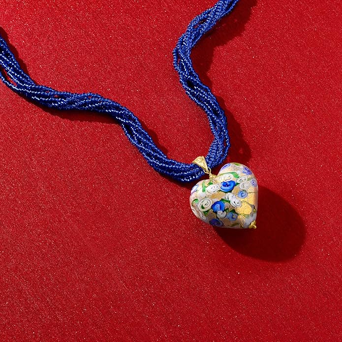 Ross-Simons Italian Multicolored Murano Heart Pendant Necklace in 18kt Gold Over Sterling